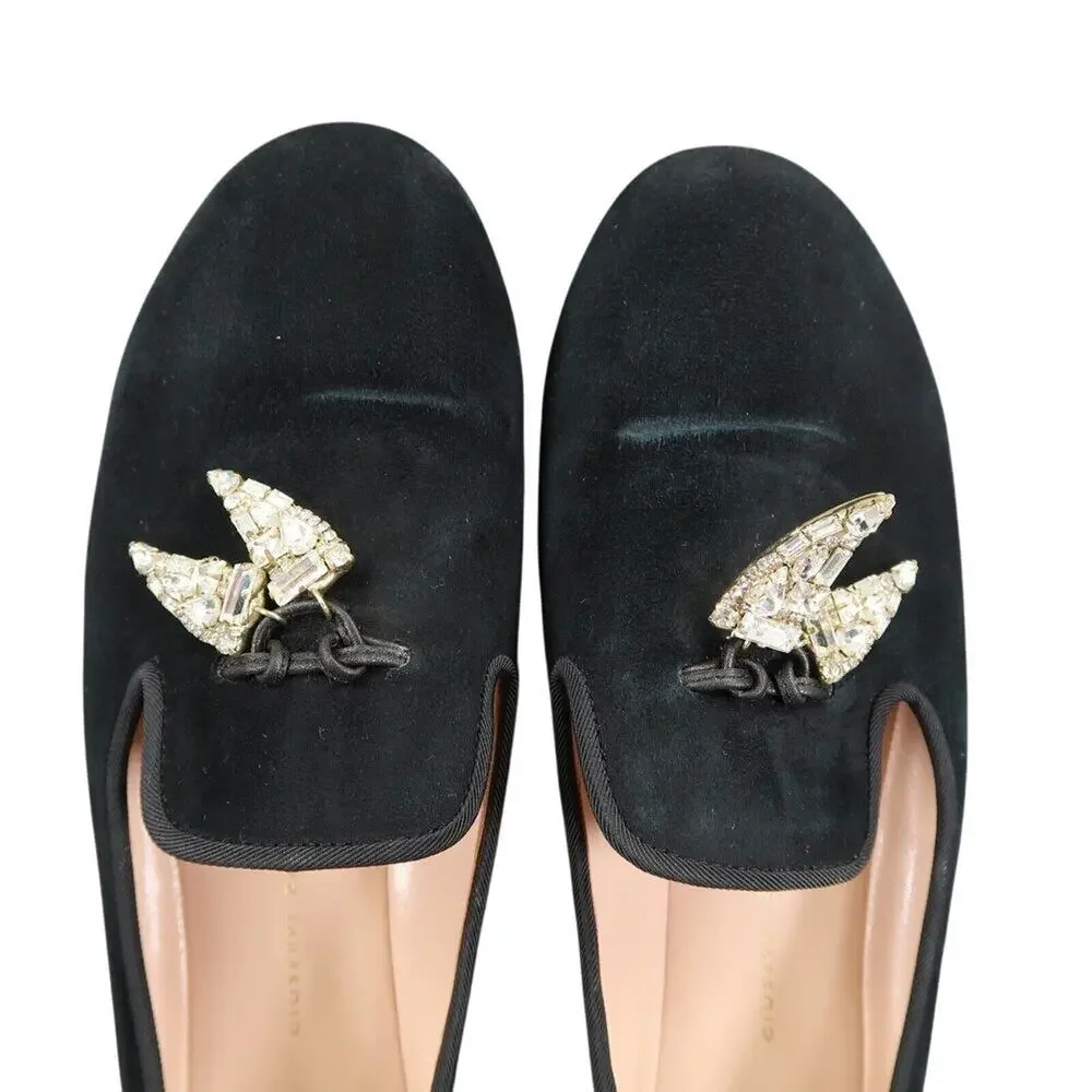 Giuseppe Zanotti Shoes Women 36 Slipper Loafer Shark Crystal Charm Fashion Black
